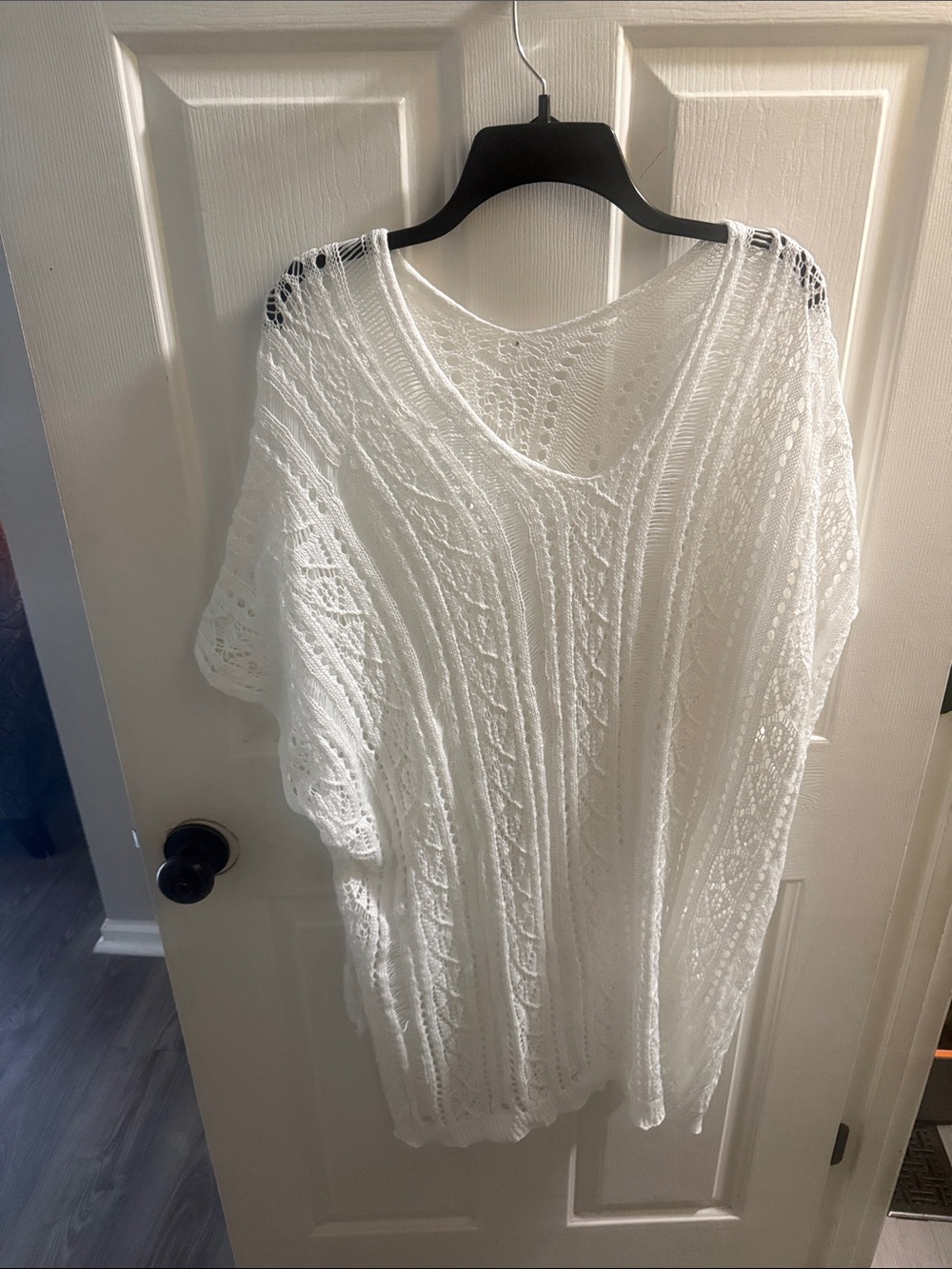 White Knit Openwork Poncho Sweater